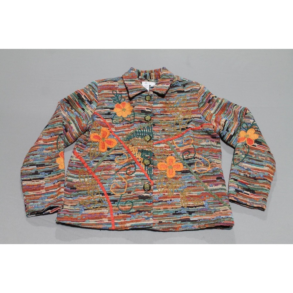 Coldwater Creek Jacket Blazer Multicolor Embroidered Floral Tweed Lined Small
